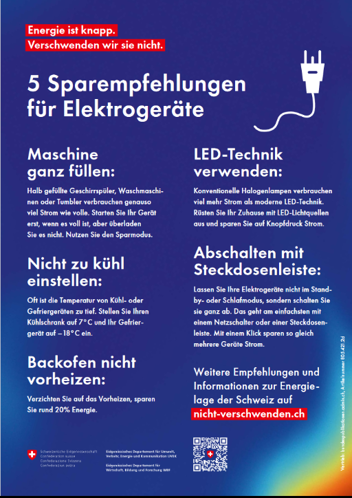 Plakat Sparempfehlungen für Elektrogeräte